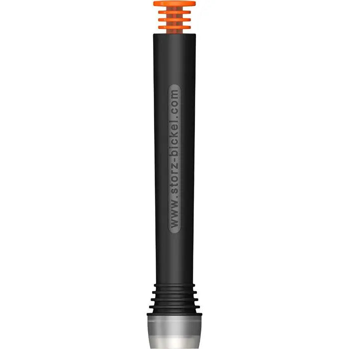 Black and silver cylindrical plunger with orange top on a white background