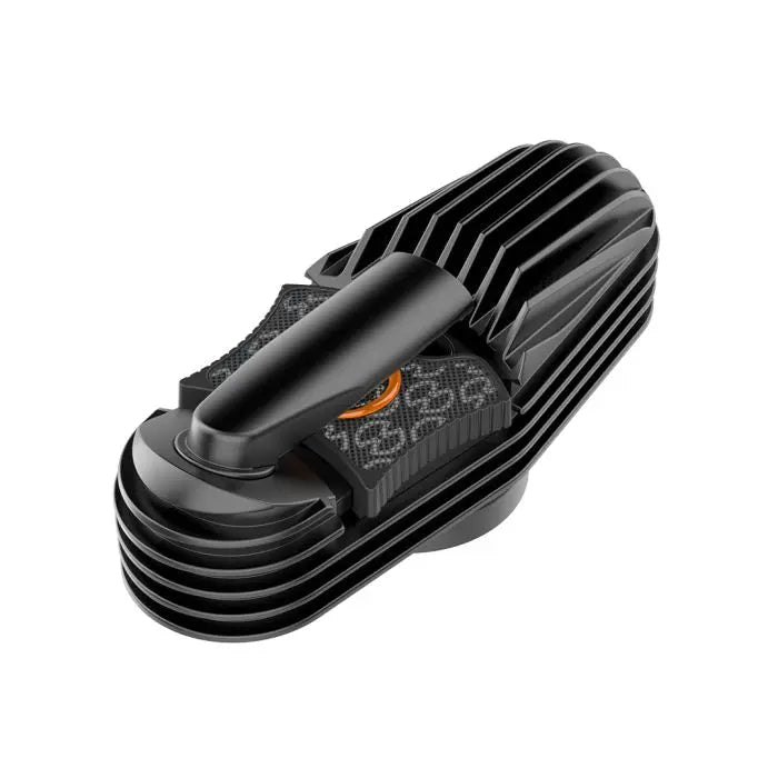 Black Storz and Bickel Cooling Unit on a white background Side View