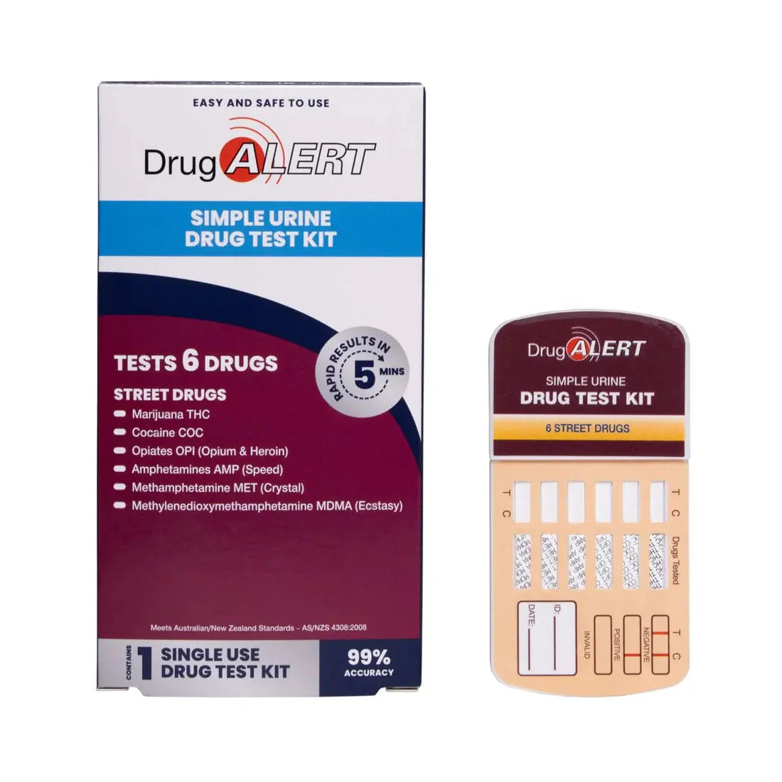 Drug Alert Test 6 Drugs Marijuana THC Cocaine COC Opiates OPI Opium Heroin Amphetamines AMP Speed Methamphetamine MET Crystal Methlenedioxymethamphetamine MDMA Ecstasy